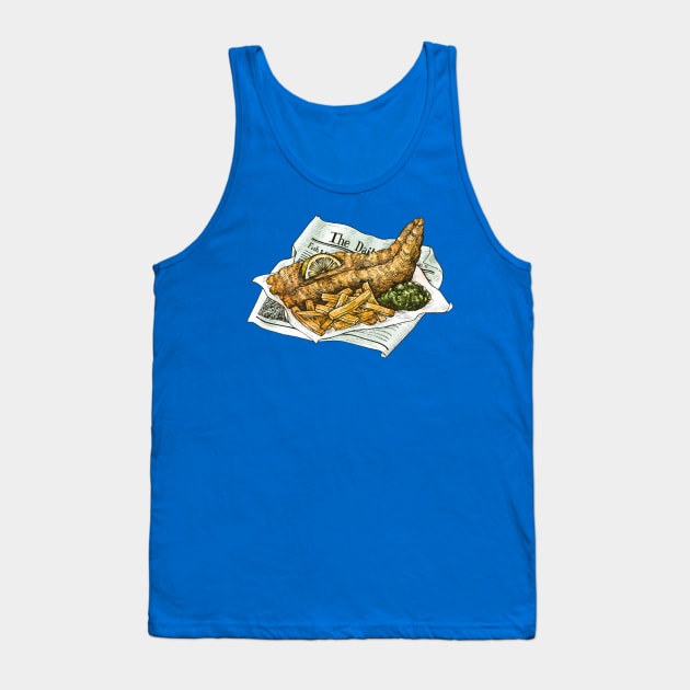 Hand Drawn Fried Fish & Chips Tank Top by Mako Design 